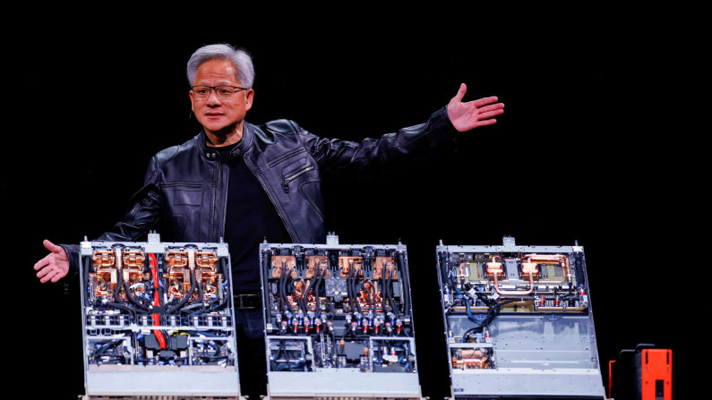 L'amministratore delegato di Nvidia, Jensen Huang al Computex di Taipei, Taiwan. Foto: REUTERS/Ann Wang