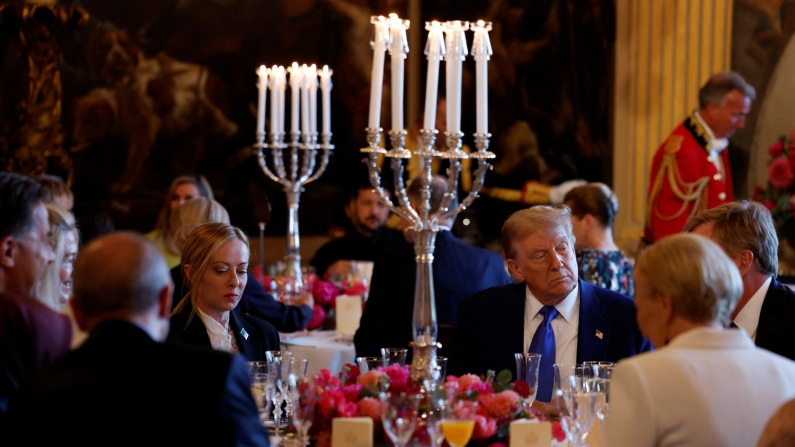 U.S. President Donald Trump and Italy's Prime Minister Giorgia Meloni attend a dinner with NATO heads of state and government at the Paleis Huis ten Bosch ahead of the NATO summit in The Hague, Netherlands, June 24, 2025. Remko de Waal/Pool via REUTERS