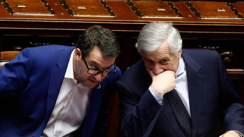 Il ministro degli Esteri Antonio Tajani e il ministro delle infrastrutture e dei trasporti Matteo Salvini, 28 maggio 2025 (foto di archivio, ANSA/VINCENZO LIVIERI9)