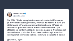 Urso: Italia record in Europa per investimenti greenfield 2024