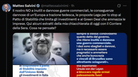 Salvini: “Green Deal” fuori dal mondo, la von der Leyen ne prenda atto