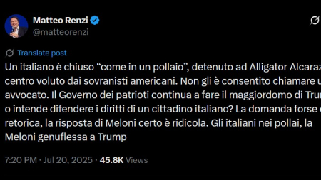 Renzi: italiano detenuto in un centro Usa Meloni difenda i suoi diritti