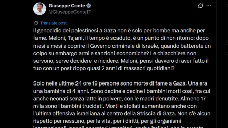 Conte: genocidio a Gaza Meloni smetta di coprire Israele