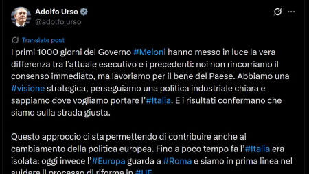 Urso: in 1000 giorni di Governo L’Ue guarda a Roma