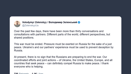 Zelensky: oltre 30 consultazioni con i partner pressione su Russia per una pace giusta