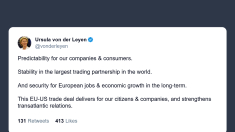 Von der Leyen: l’accordo con Trump porterà benefici a imprese europee