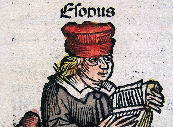 Raffigurazione di Esopo tratta dalla Cronaca di Norimberga. Pubblicata nel 1493. Matanya. Pubblico Dominio