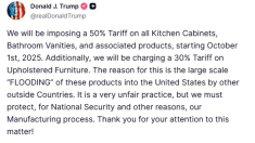 Trump: dazi al 50% su mobili da cucina e bagno Al 30% su imbottiti