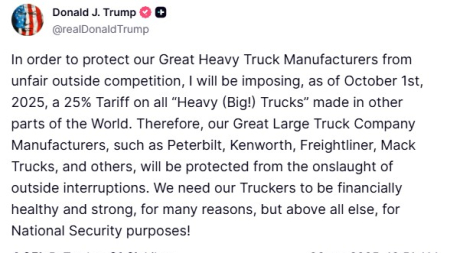 Trump: dazi del 25% sui camion stranieri per proteggere l’industria Usa