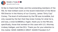 Trump: ottimo lavoro dell’Fbi su James Comey
