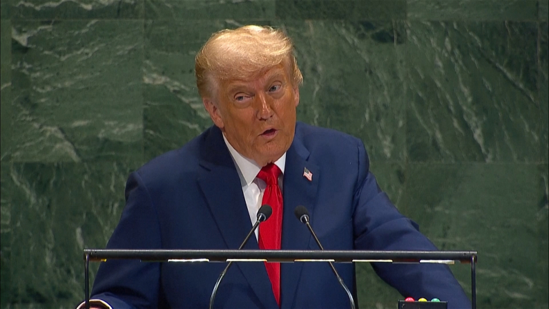 Donald Trump mentre parla all'Assemblea Generale delle Nazioni Unite  (screenshot da video).