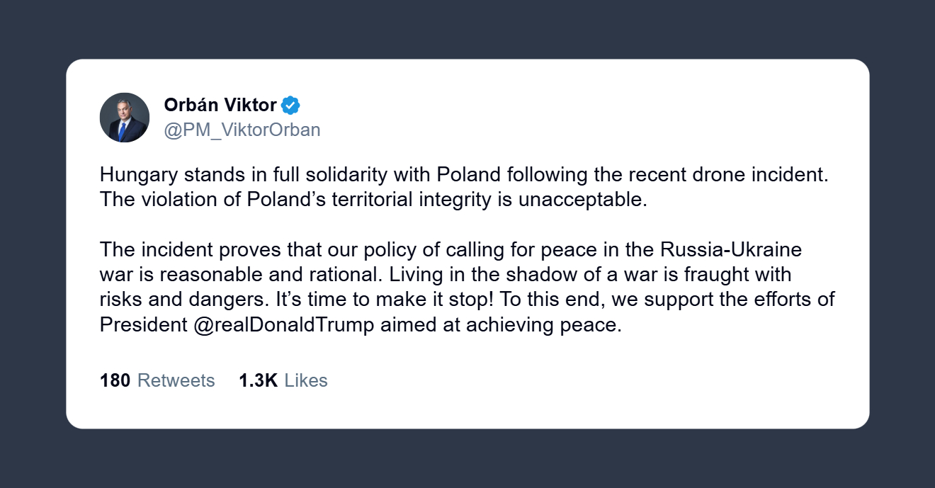 Primo ministro ungherese: piena solidarietà alla Polonia Bisogna porre fine alla guerra in Ucraina