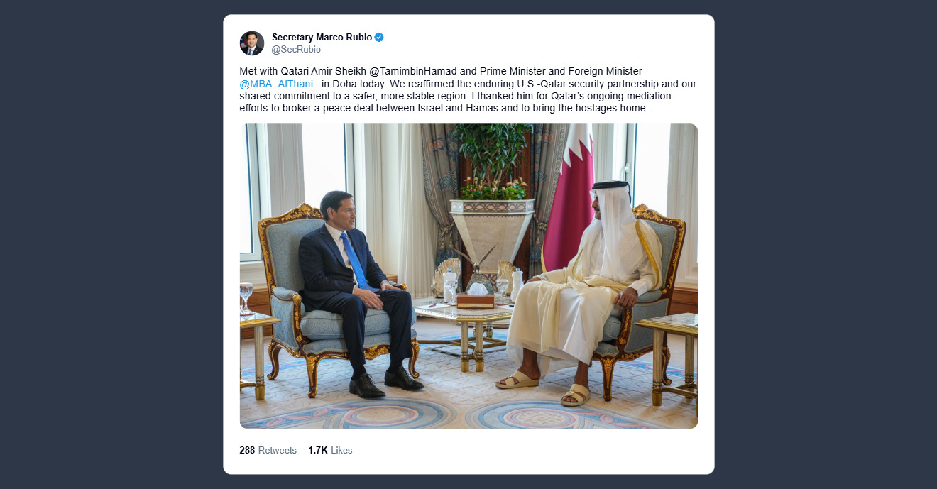 Marco Rubio incontra l’emiro del Qatar Al Thani