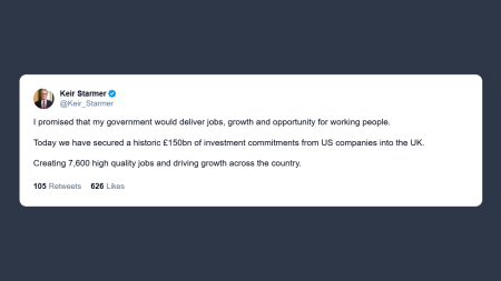 Starmer: 7.600 nuovi posti di lavoro grazie a investimenti Usa