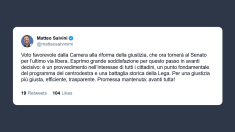 Salvini: su riforma giustizia voto favorevole alla Camera Ultimo via libera Senato