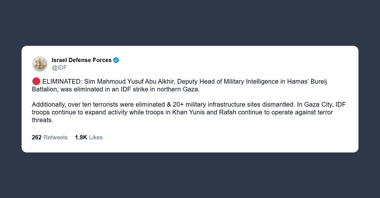 Forze Difesa Israeliane: eliminato vicedirettore intelligence di Hamas