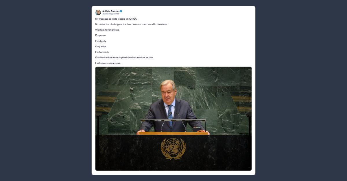 Guterres all’Assemblea Generale Onu: «mai arrendersi per pace, dignità e giustizia»