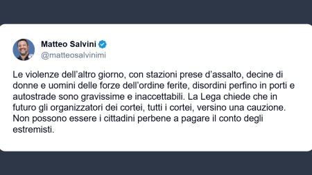 Salvini: cauzione per i cortei Basta violenze e disordini