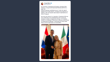Meloni: Italia e Paraguay 150 anni di legami e lotta al crimine