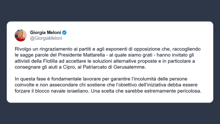 Giorgia Meloni: grazie ai partiti dell’opposizione che accettano l’appello di Mattarella sulla Follia