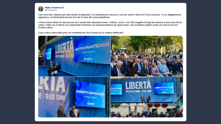 Piantedosi: le violenze per strada non c’entrano nulla con la “pace”