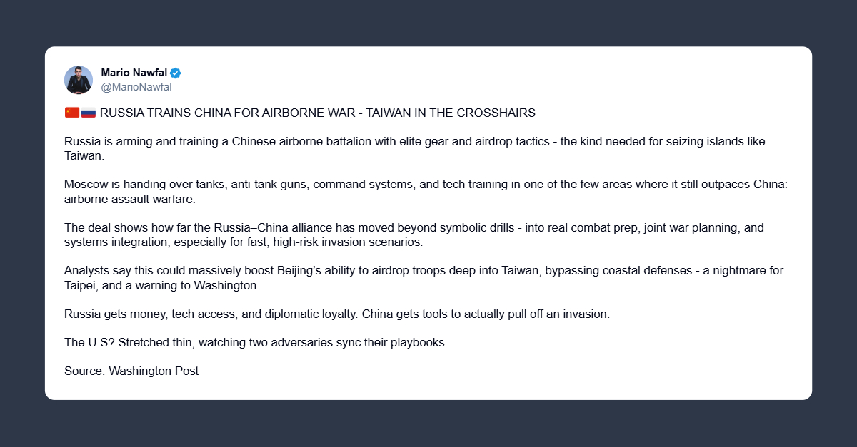 Wp: la Russia sta addestrando la Cina a conquistare Taiwan