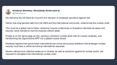 Zelensky: Iran minaccia nucleare che supporta Mosca