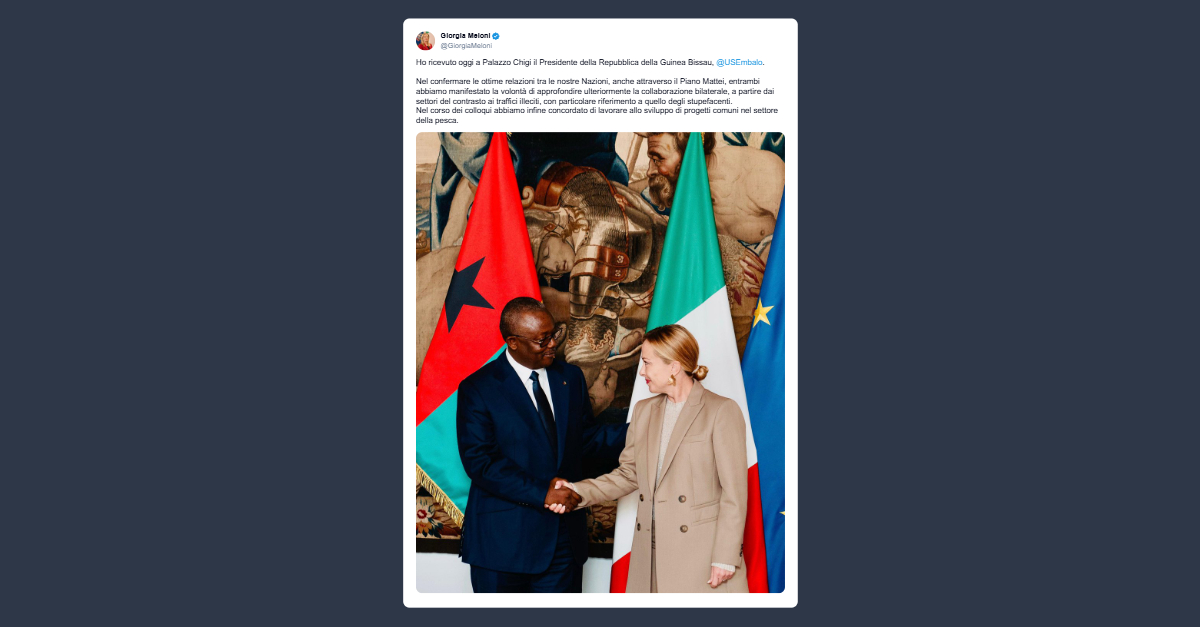 Giorgia Meloni incontra il presidente della Guinea