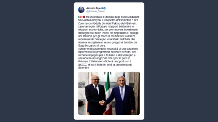 Tajani incontra l’omologo del Bahrein
