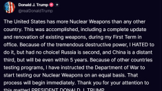 Trump: test immediati sulle armi nucleari Usa