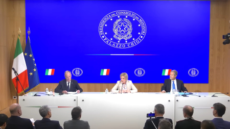 Conferenza stampa del Consiglio dei ministri 147 Ministri Calderone, Calderoli, Musumeci