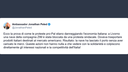 Ambasciatore di Israele a Roma: le proteste “pro-Pal” danneggiano l’economia italiana