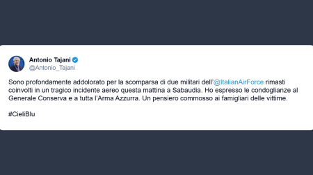 Tajani: cordoglio all’italian Air Force