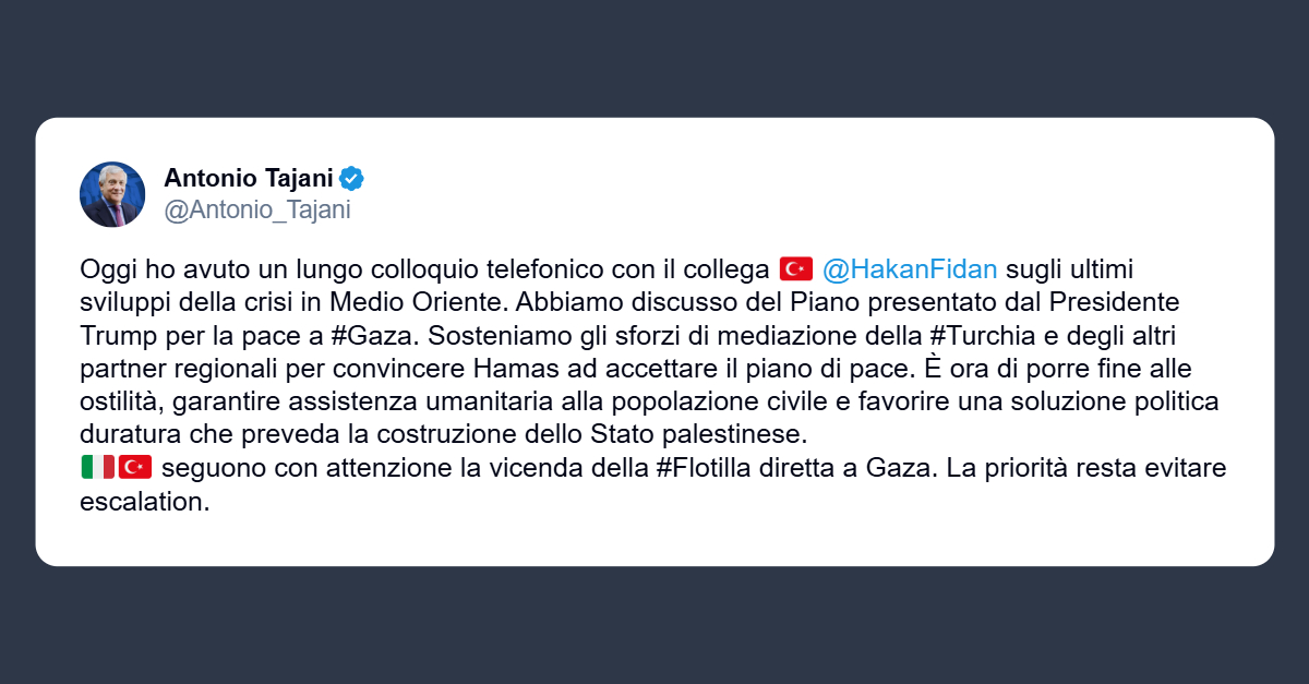 Tajani incontra il ministro degli Esteri turco
