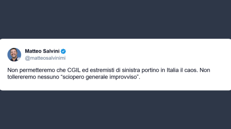 Salvini alla Cgil: evitate scioperi generali improvvisi