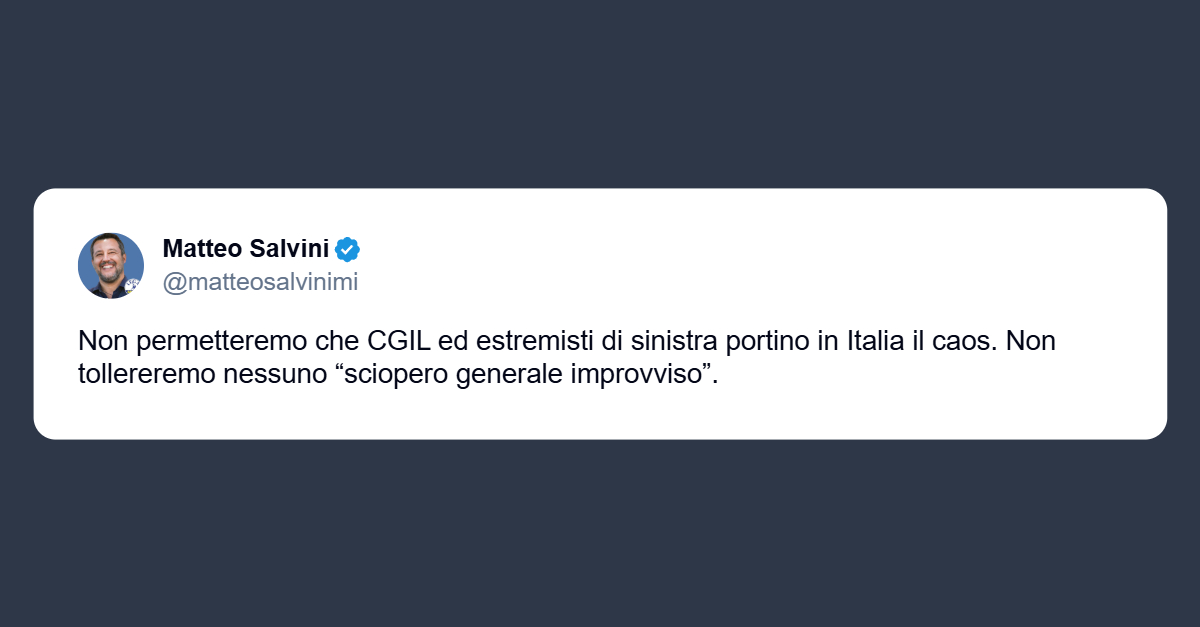 Salvini alla Cgil: evitate scioperi generali improvvisi