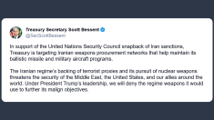 Bessent: Usa a fianco dell’Onu per applicare le nuove sanzioni contro l’Iran