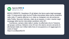 Ansa: oltre 200 membri della Flotilla intercettati