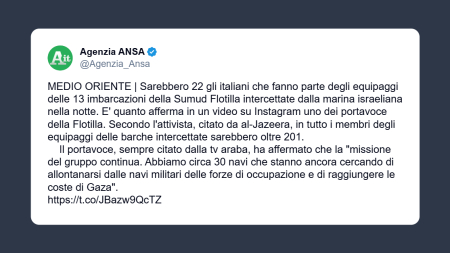 Ansa: oltre 200 membri della Flotilla intercettati