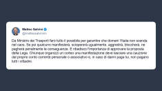 Salvini: chi manifesta e aggredisce domani ne «pagherà penalmente le conseguenze»