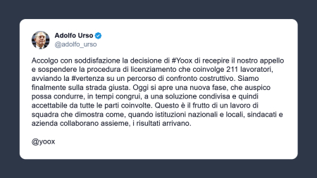 Adolfo Urso positivo sulla vertenza Yoox