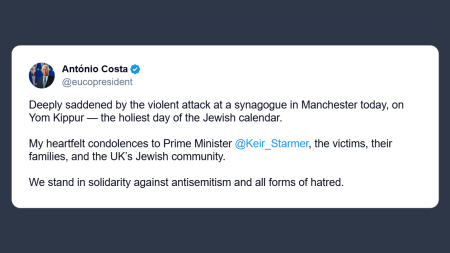 Costa: profonda tristezza per l’attacco alla sinagoga di Manchester