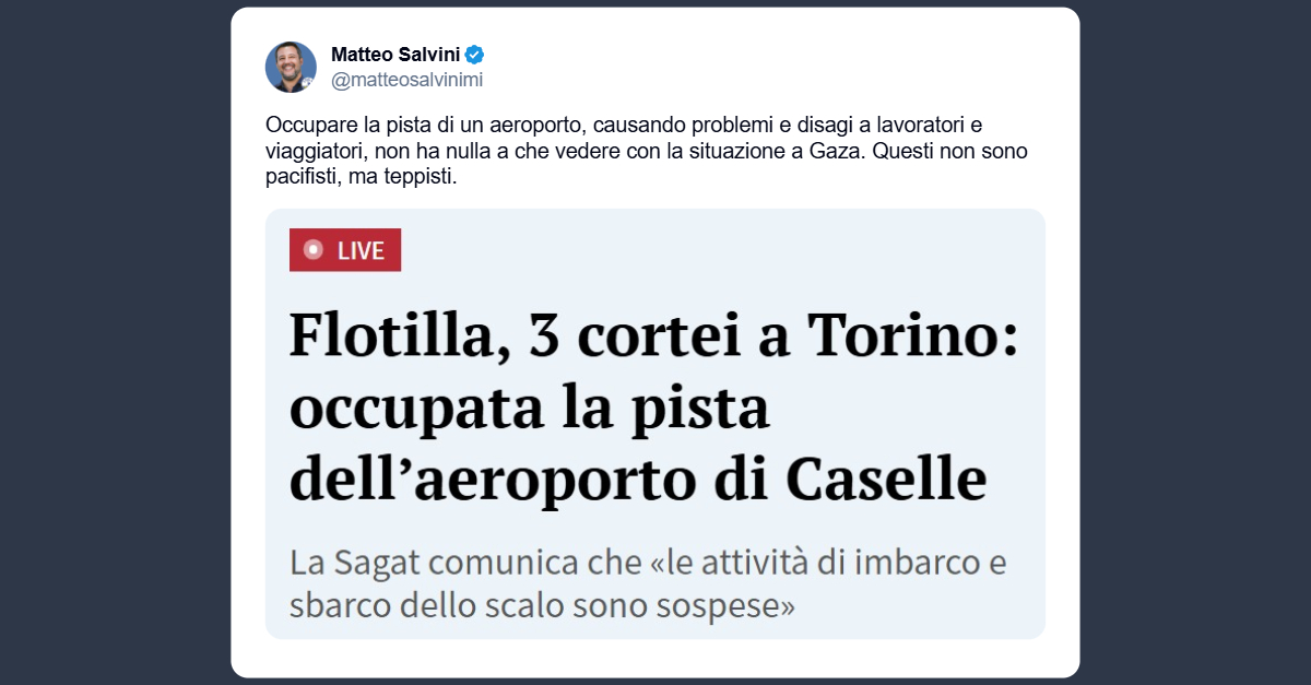 Salvini: questi non sono pacifisti ma teppisti