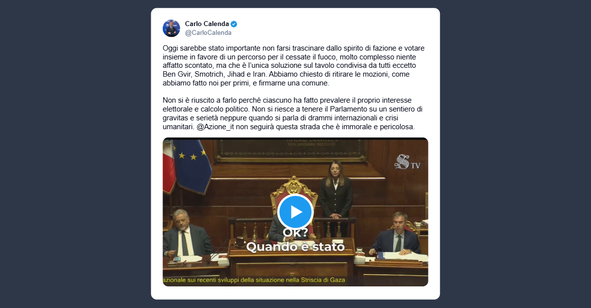 Calenda: non bisognava farsi trascinare dallo spirito di fazione