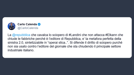 Calenda: Repubblica cavalca lo sciopero di Landini e risparmia Elkann