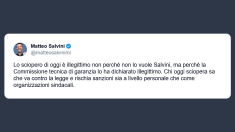 Salvini: lo sciopero di oggi è illegittimo