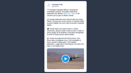Farnesina: prosegue l’impegno dell’Italia per l’emergenza umanitaria a Gaza