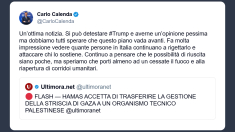 Calenda: piano Trump su pace a Gaza ottima notizia