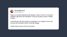 Giorgia Meloni: l’Italia è pronta a fare la sua parte per la pace a Gaza