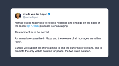 Von der Leyen: dichiarata disponibilità di Hamas opportunità da cogliere